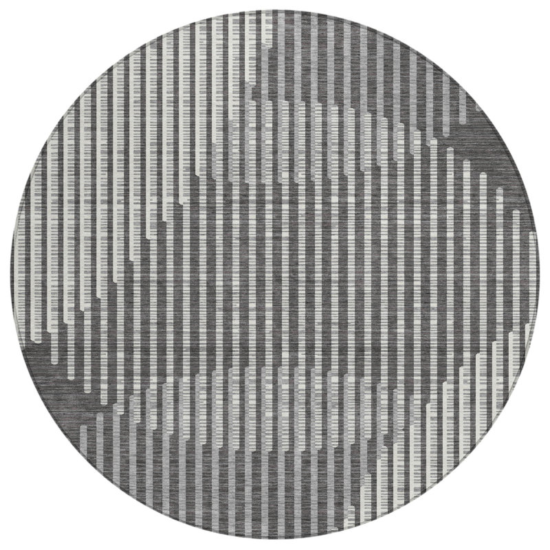 Tapis d'intérieur rond 8 po à motif géométrique lavable gris anthracite et ivoire