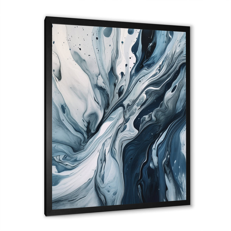 Bleu et gris Elixir éthéré III - art mural abstrait, Cadre simple noir, H 32 po x l 16 po x P 1 po
