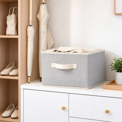 Paniers de rangement en tissu tissé avec poignées renforcées, bacs de rangement pliables pour tablettes de placard, idéal pour les jouets, les vêtements et les articles ménagers, beige naturel