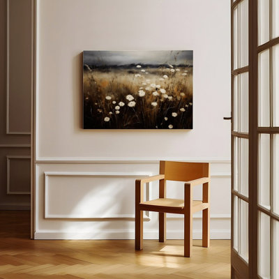 Canvas Wall Art Misty Field White Wildflowers Autumn Grasses Art Vintage Poster Print Home Decor