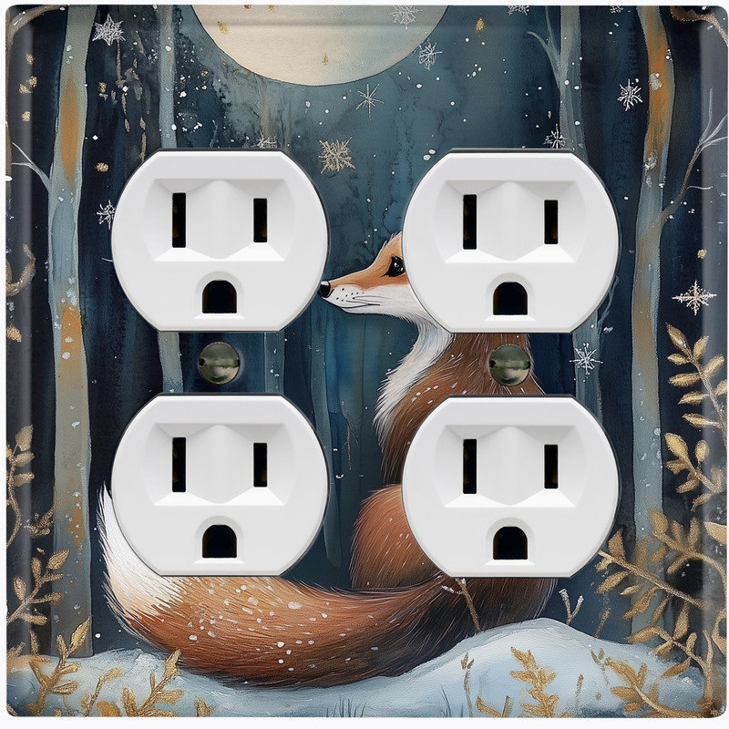 Couvercle de plaque d'interrupteur en métal; Rectangle 2 bandes US standard - Renard des neiges, Prise double # 9
