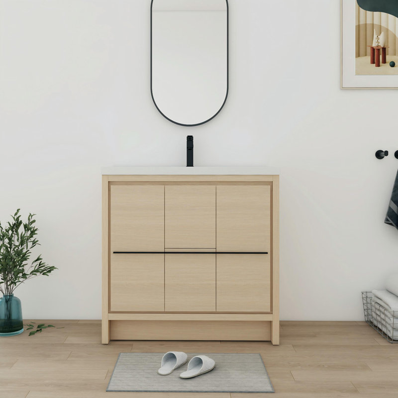 Meuble-lavabo sur pied simple 36 po avec plateau en résine, 2 portes et 2 tiroirs 36 po, 36"