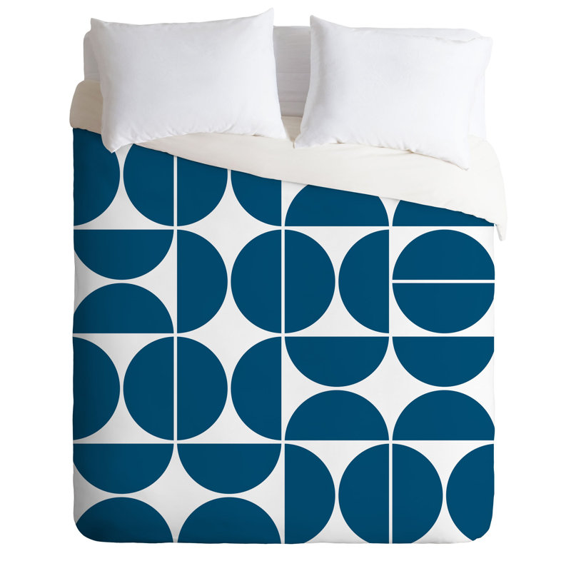 Polyester Geometric Shapes Duvet Cover, King Duvet Cover + 2 Shams, Blue