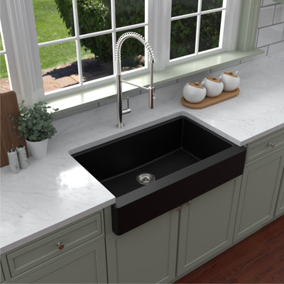 Karran Quartz 34'' X 21-1/4'' Single Bowl Retrofit Farmhouse/Apron Front Kitchen Sink Kit