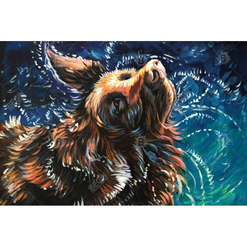 Wet Golden Retriever secouant pour sécher - toile brune contemporaine