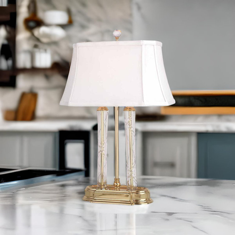 Charlton Home® Pinkham White Table Desk Lamp 21 H Brass Base