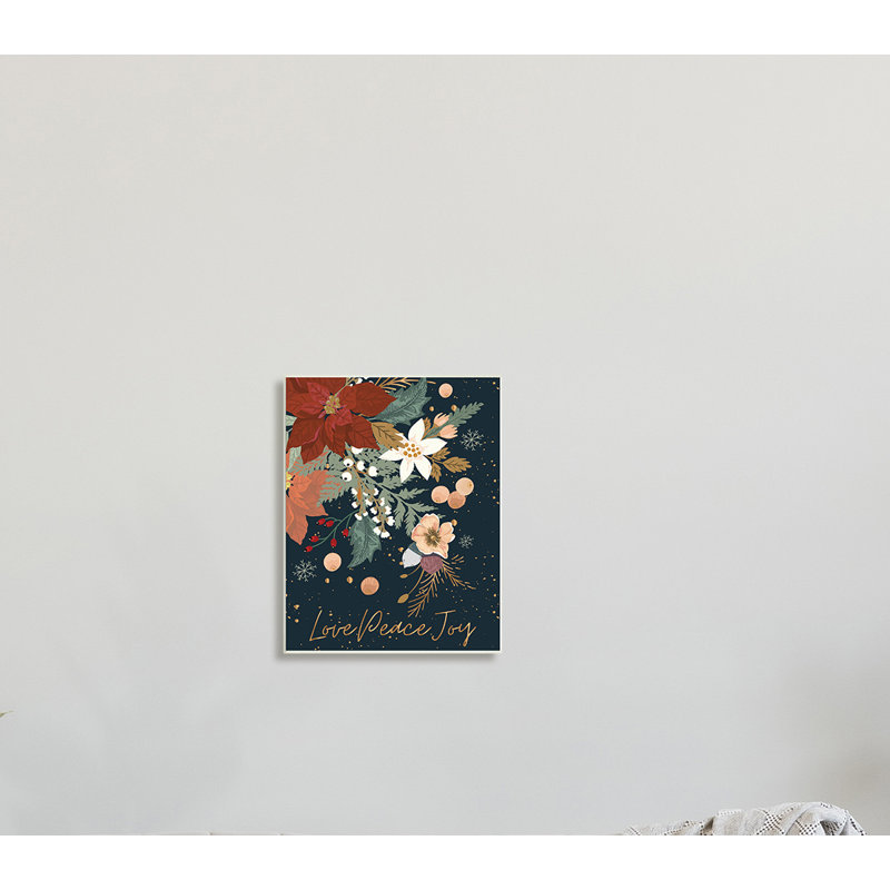 Love Peace Joy Winter Florals Seasonal Sentiment - impression, H 19 po x l 13 po x P 0,5 po, Plaque murale