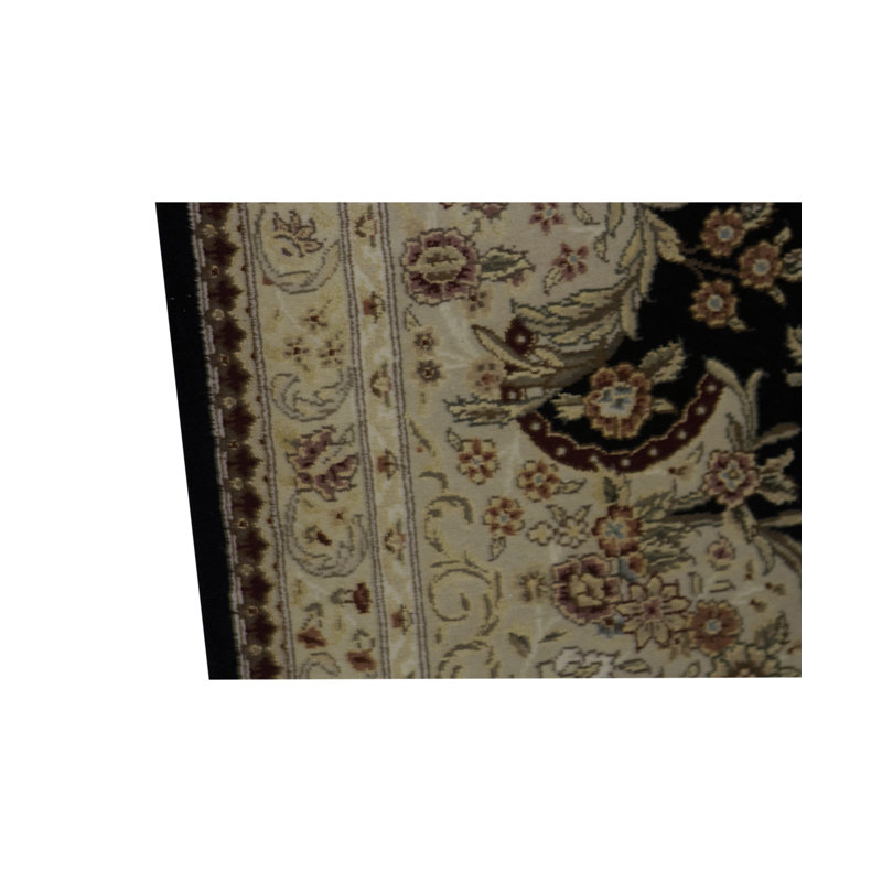 Tapis noir et ivoire de haute qualité noué à la main