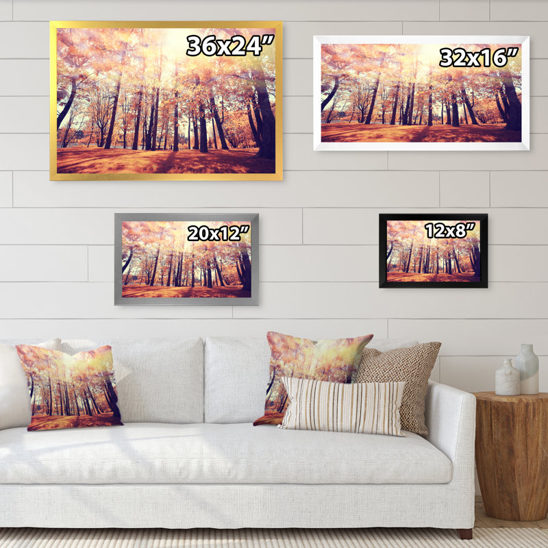 Coucher de soleil mystique dans la forêt d'automne orange - On, Toile avec cadre noir, H 8 po x l 12 po x P 1 po