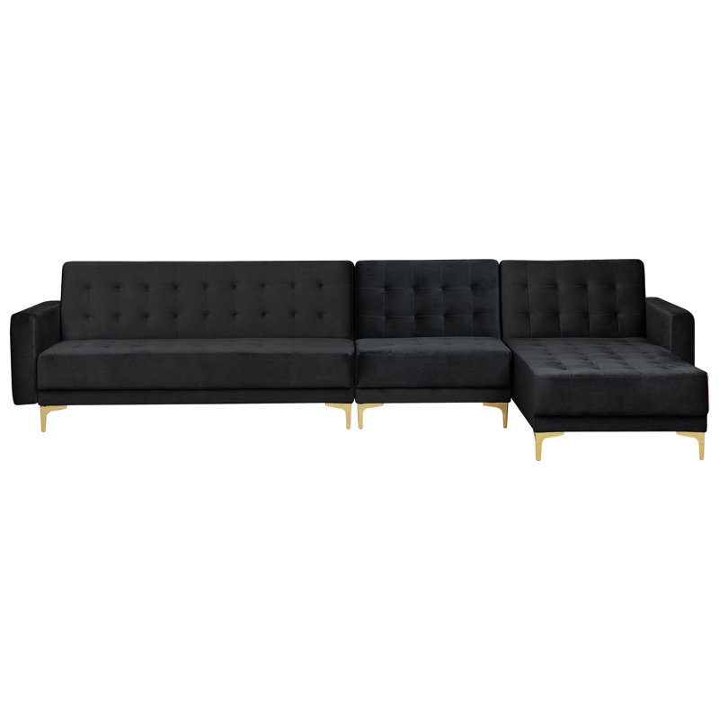 Childers 5 Seater Velvet Sofa Bed, Right Hand Facing, Black