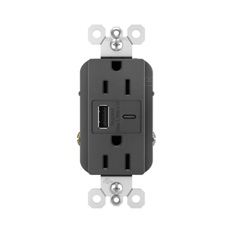 Radiant 15 ampères inviolable avec prise USB de type A de 3,1 A, Graphite