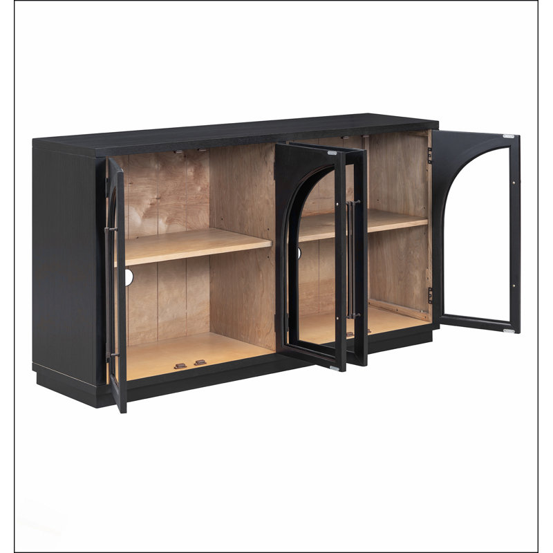 Grande armoire-buffet à 4 portes avec portes en verre, conception arquée et tablettes réglables pour un usage domestique polyvalent