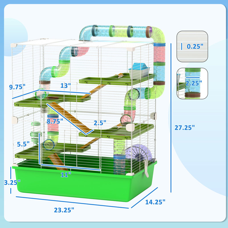 Très grande cage de jeu pour hamster 23 po - 5 niveaux, tubes, tunnels, conception sécuritaire, confortable