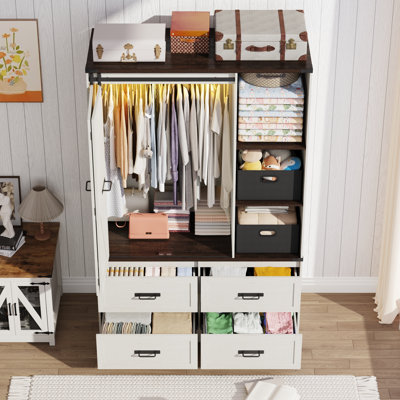 73.00''H Armoire Wardrobe With Sensor Light, Drawers, And Hanging Rod