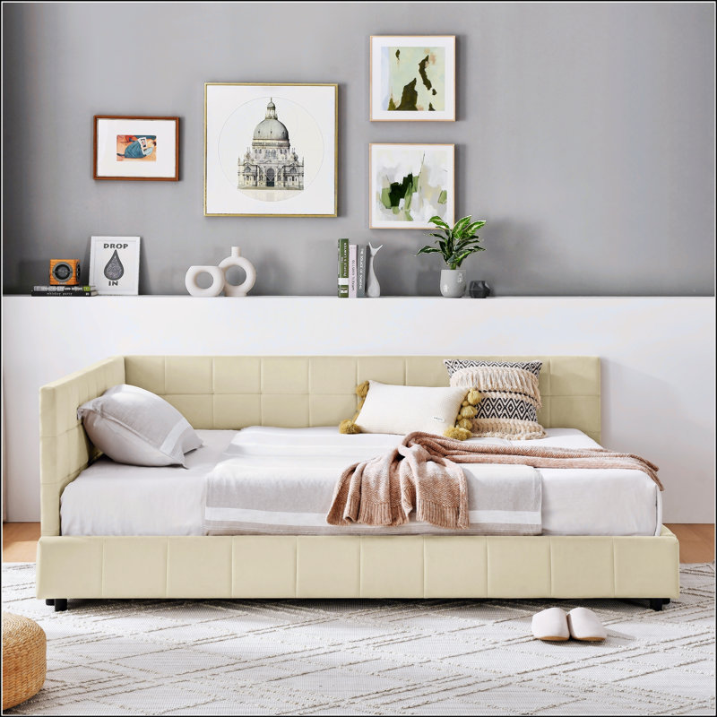 Full Size Upholstered Tufted  Bed Frame, Beige