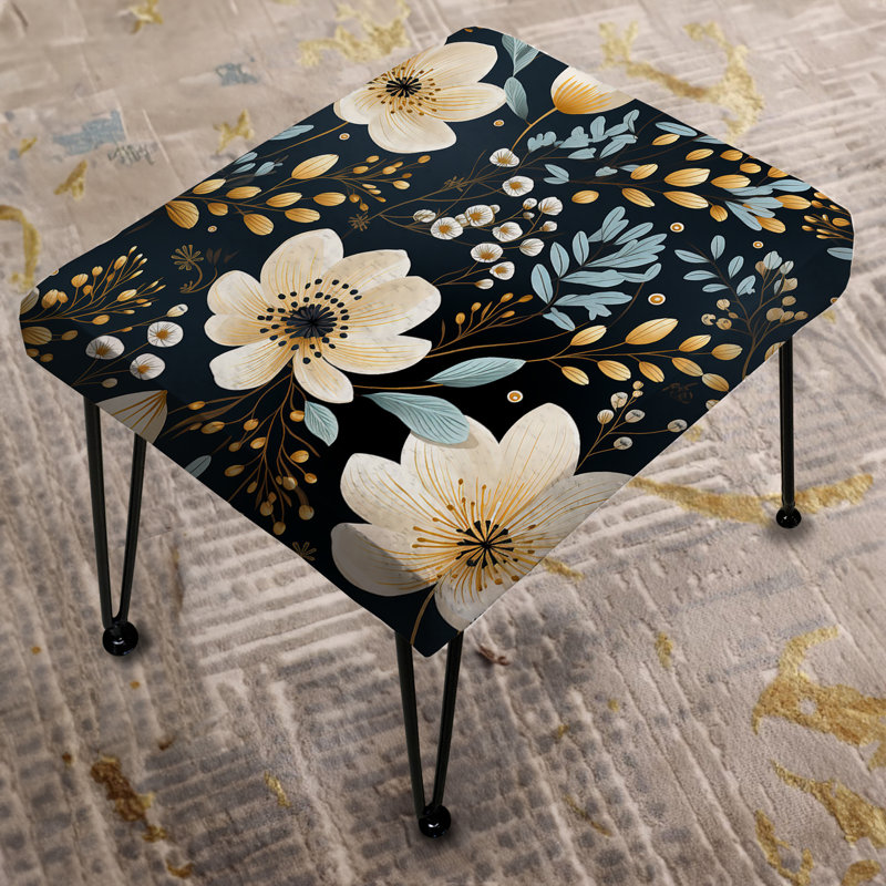 Motif floral noir et blanc aquarelle - Repose-pieds rectangulaire floral