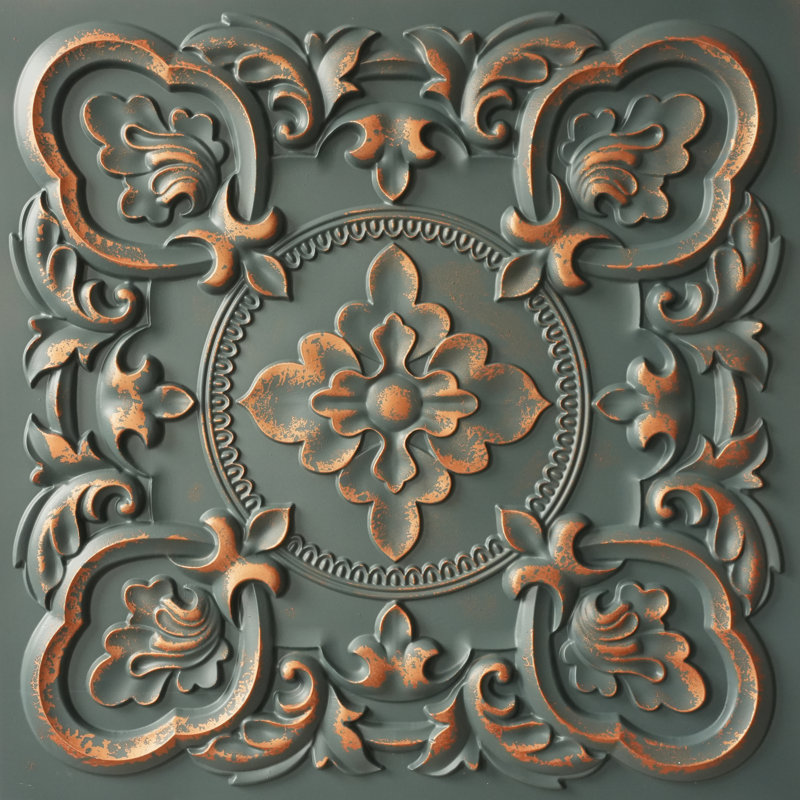 Gaby 24'' L x 24'' W Textured PVC Ceiling Tile, Graphite Gold
