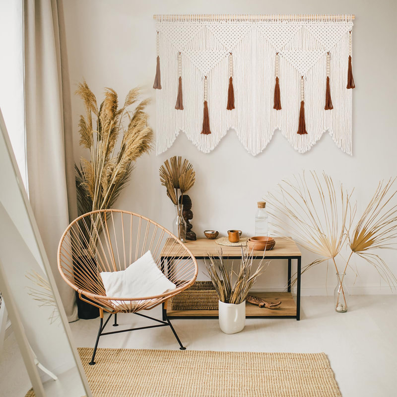 Tapaserie tissée Boho avec pampille de perles de bois