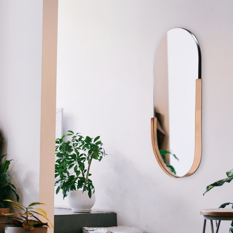 Dante Oval Stainless Steel Beveled Mirror, Rose Gold