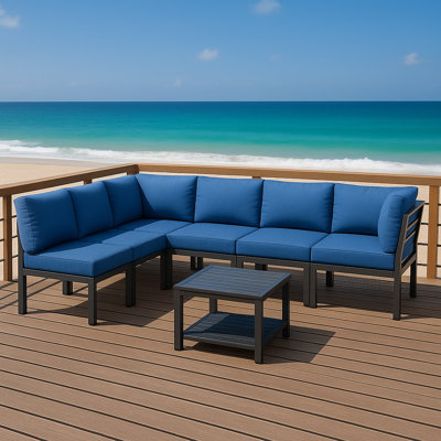 7-Piece Modular Outdoor Metal Patio Sofa Set with Cushions & Coffee Table, Water-Resistant & Rust-Resistant Frame
