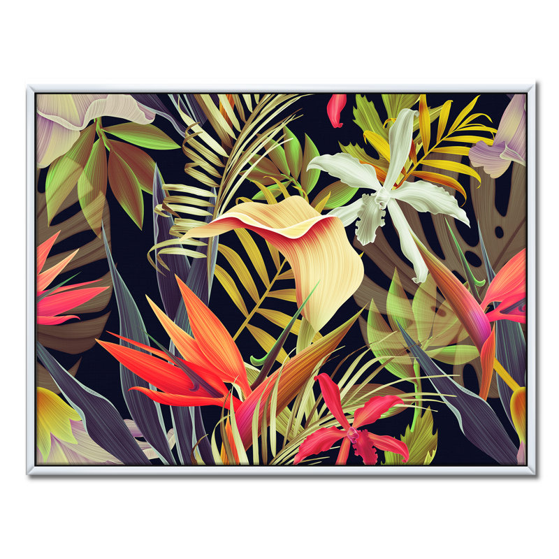 " Tropical Flower I " Painting Print, 30" H x 40" W x 1.5" D, White Framed Canvas