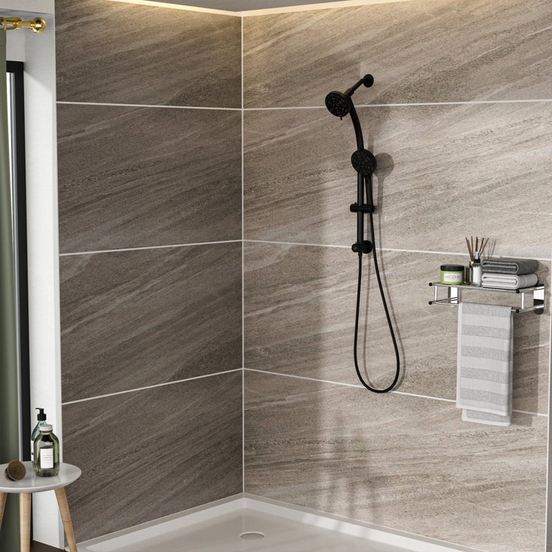 Pomme de douche à effet de pluie 4,7 po et douche à main 8 po, noir mat, pomme de douche à main à angle réglable, support