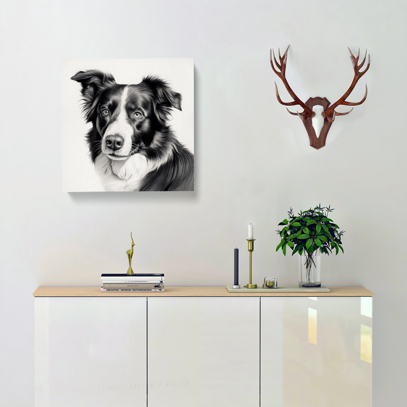 Border Collie Drawing No.1 - Print, 50cm H x 50cm W x 3cm D
