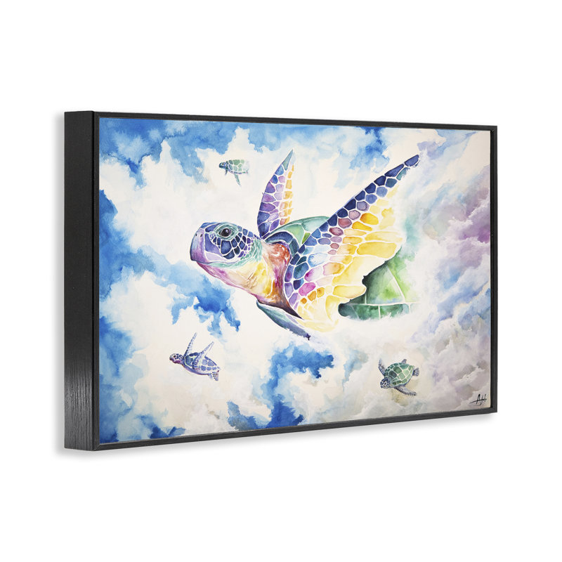 Giclée encadrée par Skyward Sea Turtles, conception de Marc Allante, H 12 po x l 18 po, Giclée encadrée noir minuit