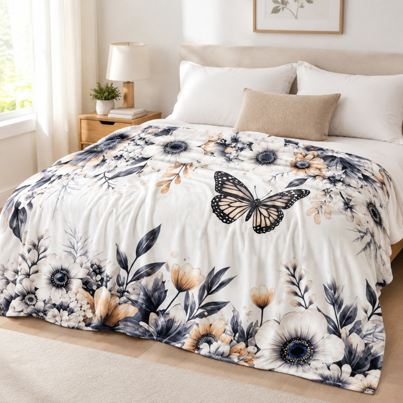 Couverture en flanelle Butterfly Floral, L 40 po x l 30 po
