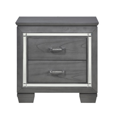 Stylish Gray Nightstand With 2 Drawers, Led Lighting And Faux Crystals For Bedroom Fascination Contemporary 2 - Charm