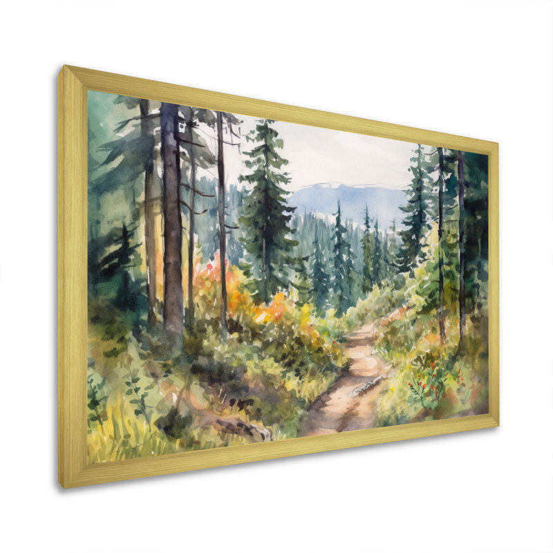 «Little Road In Mountain Landscape X - Forest», reproduction d'art sur toile, H 16 po x l 32 po x P 1 po, Cadre doré