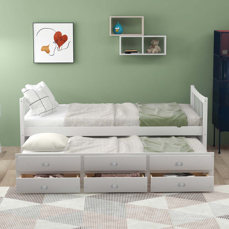 Daybed with Trundle and Drawers, Twin, White