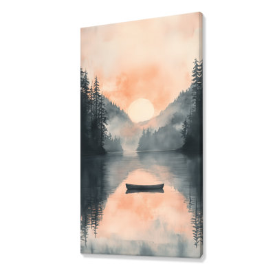 «Pink Tranquil Lake Reflection II», impressions sur toile paisibles, art mural encadré chaleureux