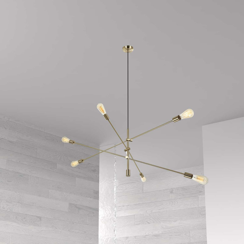 Lustree linéaire 6 lumières spoutnik modern Steck, Laiton vieilli