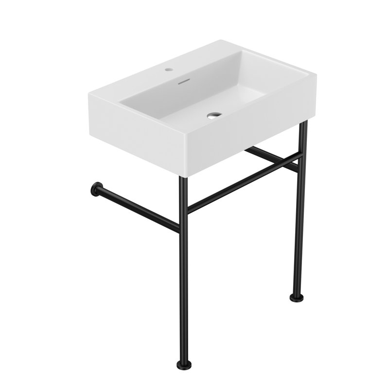 Kichae 16.5'' Ceramic Rectangular Bathroom Sink with Overflow, White/Black