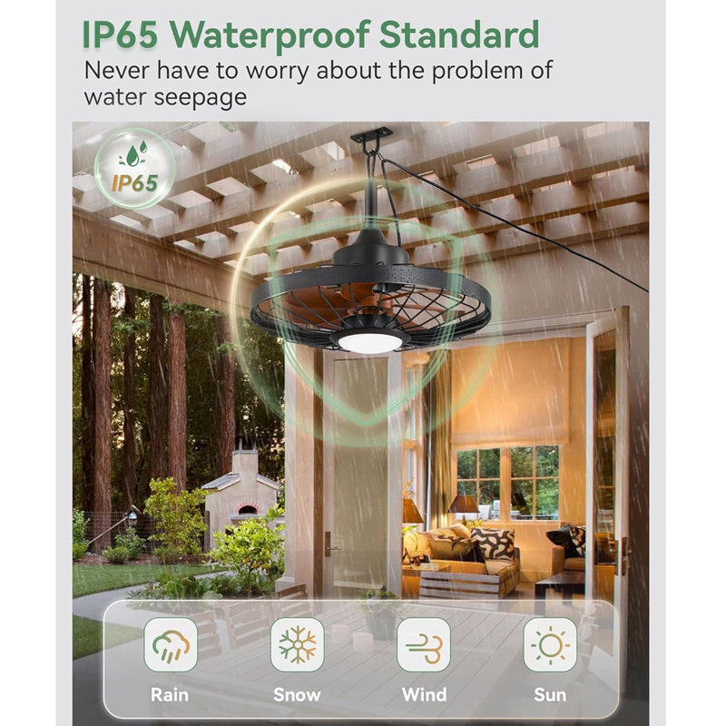 15" Outdoor Ceiling Fan With Light, With Remote And App Remote, IP65 Waterproof Gazebo Hanging Fan, 3CCT Dimmable, Portable Plug In Ceiling Fan With Cord Hook For Patio Porch Pergola (Antique Bronze