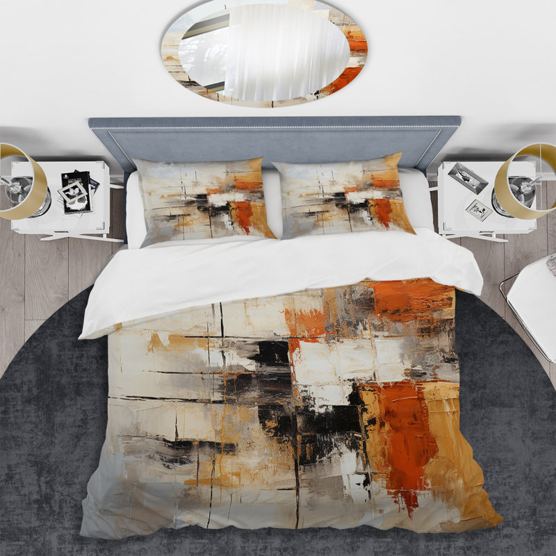 Orange Black Abstract Fractal Impressions - Modern Duvet Cover Set, King Duvet Cover + 2 King Shams