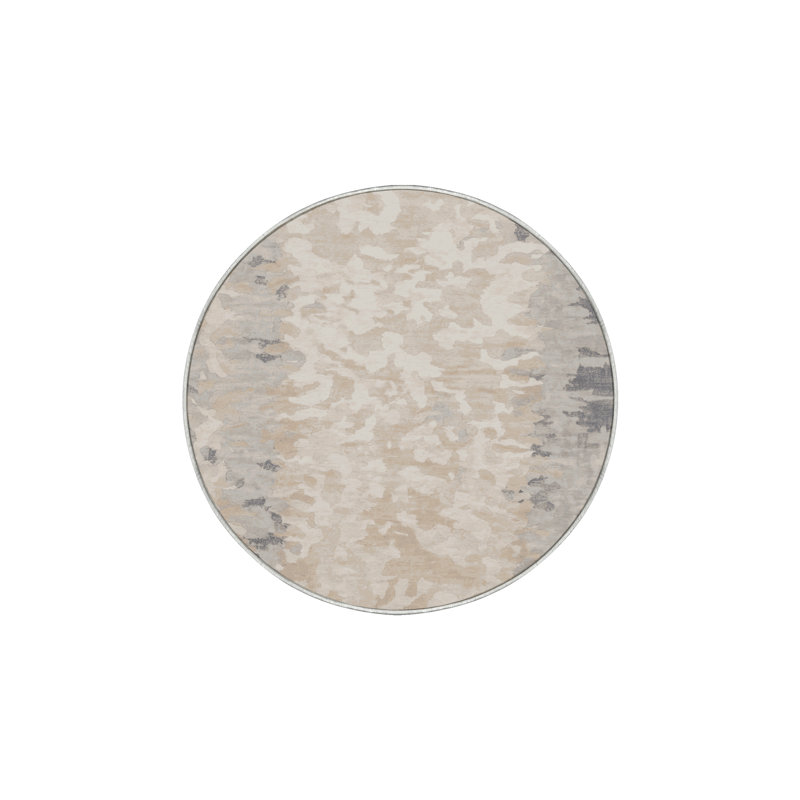 Tapis beige lavable à la machine, Rond 7 pi