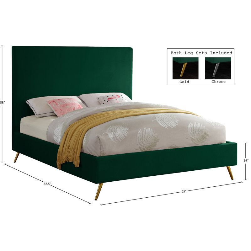 Jasmine Lavaca Upholstered Platform Bed, Green Velvet, Queen