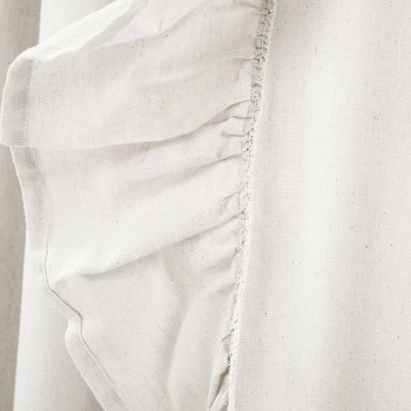 Off-White Linen Ruffle Rod Pocket Window Curtain Panel 95" x 54"