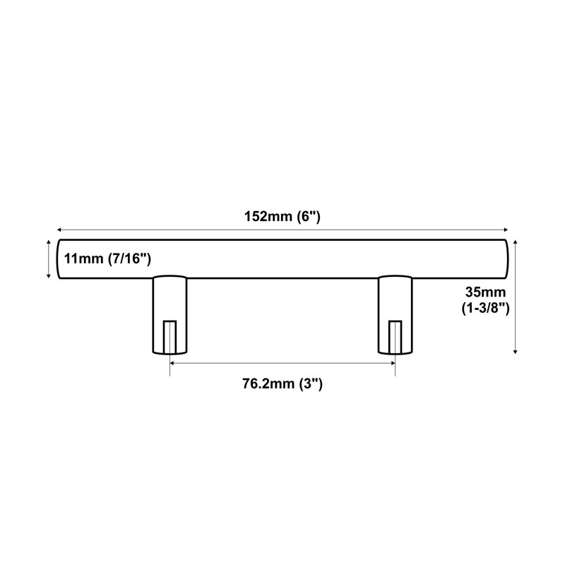 Solid Chrome Finish Metal Bar Pull Handle, 3" Center-to-Center
