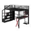 Lit mezzanine double en métal avec poste de travail, garde-robe, escalier de rangement et DEL-50357072
