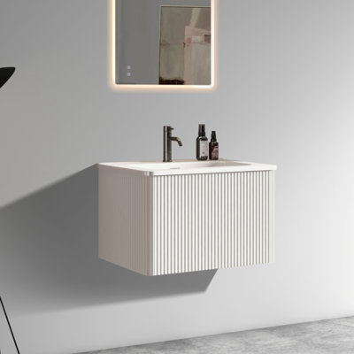 Meuble-lavabo rayé 24 po avec lavabo en céramique blanc, meuble-lavabo mural flottant pour salle de bain moderne, pré-assemblé