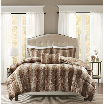 Full/Queen 4PC Faux Fur Comforter Set With Hypoallergenic Fill And OEKO-TEX Certification For Cozy And Safe Sleep