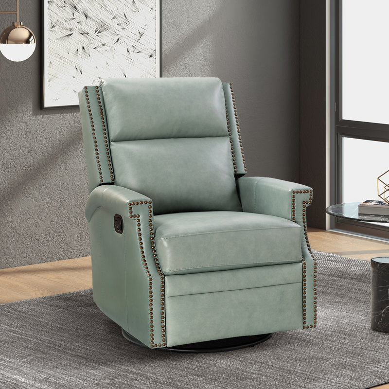 Manning 29.6" Wide Genuine Leather Manual Recliner, Gray Genuine Leather