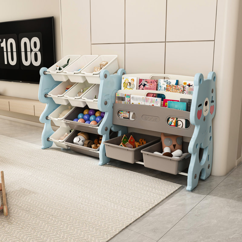 Rangement bleu avec 12 bacs et tablette, idéal pour la chambre à coucher, rangement sécuritaire facile à nettoyer, bacs, peu encombrant, utilisateur