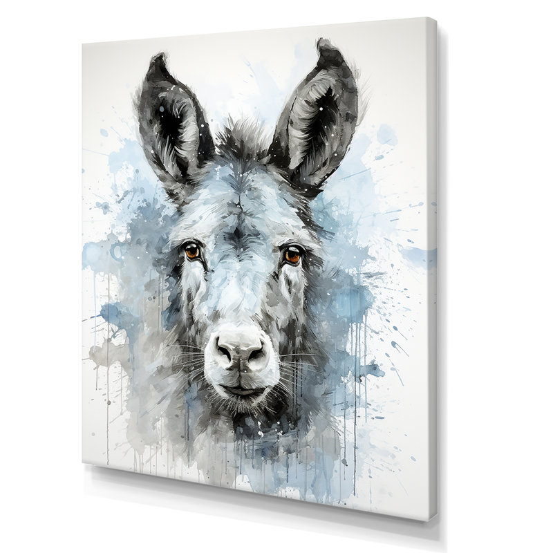 Charmant portrait d'âne gris - art mural d'âne, H 40 po x l 30 po x P 1,5 po, Toile tendue