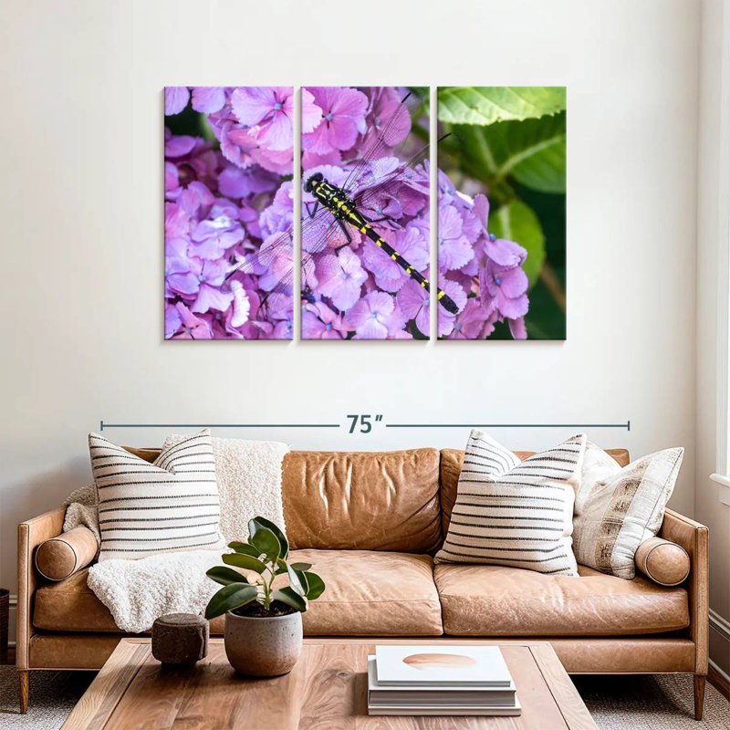 Libellule Brampt sur hortensias, H 36 po x l 57 po