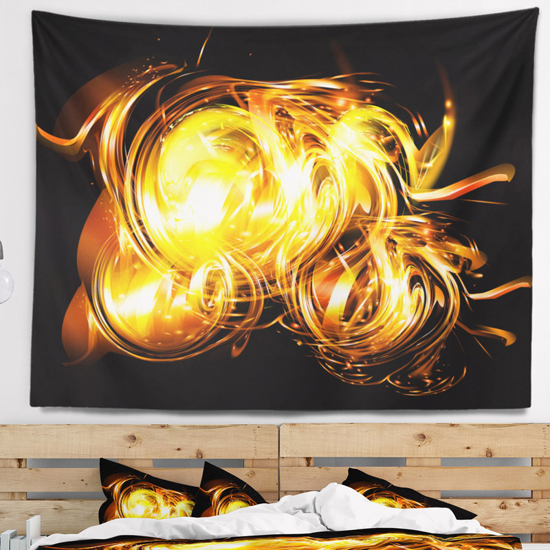 Feu abstrait fractal sur tapisserie noire, H 32 po x l 39 po