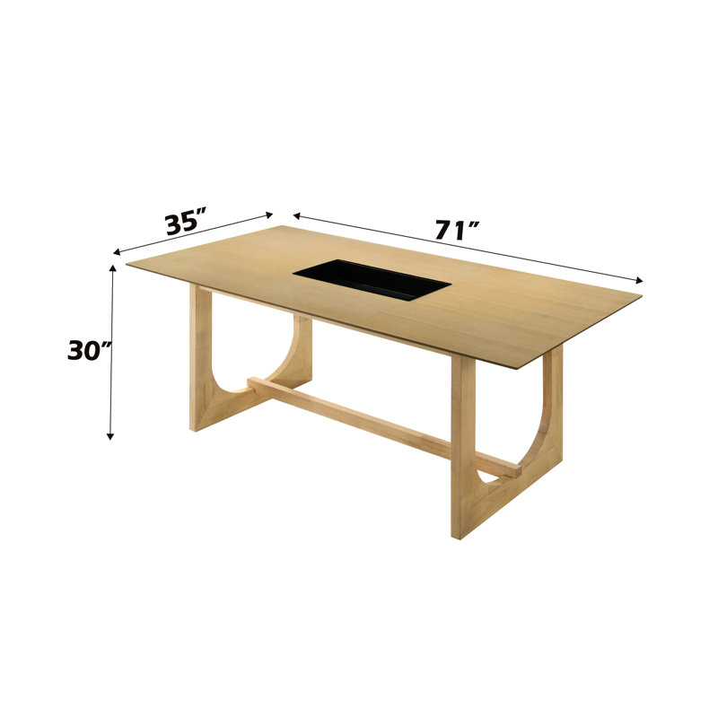 Table de salle à manger rectangulaire au fini naturel - Chaleur et caractère, double base stable en forme de U en bois d'hévéa et bois composite 71 po x 30 po x 35 po avec plateau en grain de bois texturé